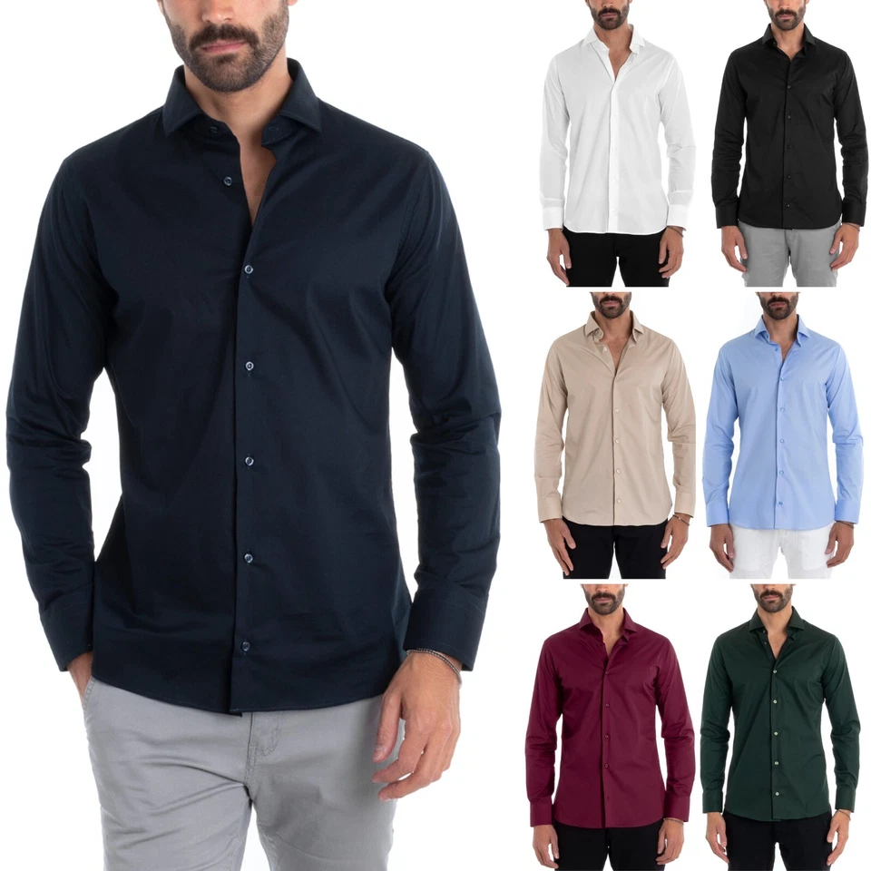 Camicia Uomo Sartoriale Colletto Manica Lunga Basic Cotone Morbido Vari Colori - Immagine 1 di 1