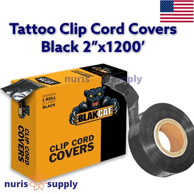 Tattoo Machine Clip Sleeve BLACK Clip Cord Covers Latex-Free 2″ x 1200′ Roll  - Image 1 of 3