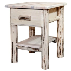 Rustic LOG End Table Solid Pine Night Stand Amish Made Montana Lodge Cabin - Picture 1 of 5