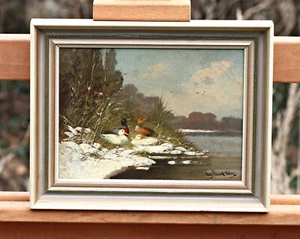 Eugen Frank-Colon (XIX-XX) - winter landscape with ducks and lake, oil painting - Picture 1 of 8