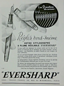 PUBLICITÉ DE PRESSE 1939 EVERSHARP STYLOGRAPHE A PLUME RÉGLABLE - ADVERTISING - Picture 1 of 1