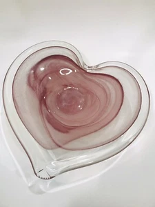 Murano Lavorazione Italy Pink Heart Shaped Art Glass Murano Bowl 14”x 14” Large - Picture 1 of 7