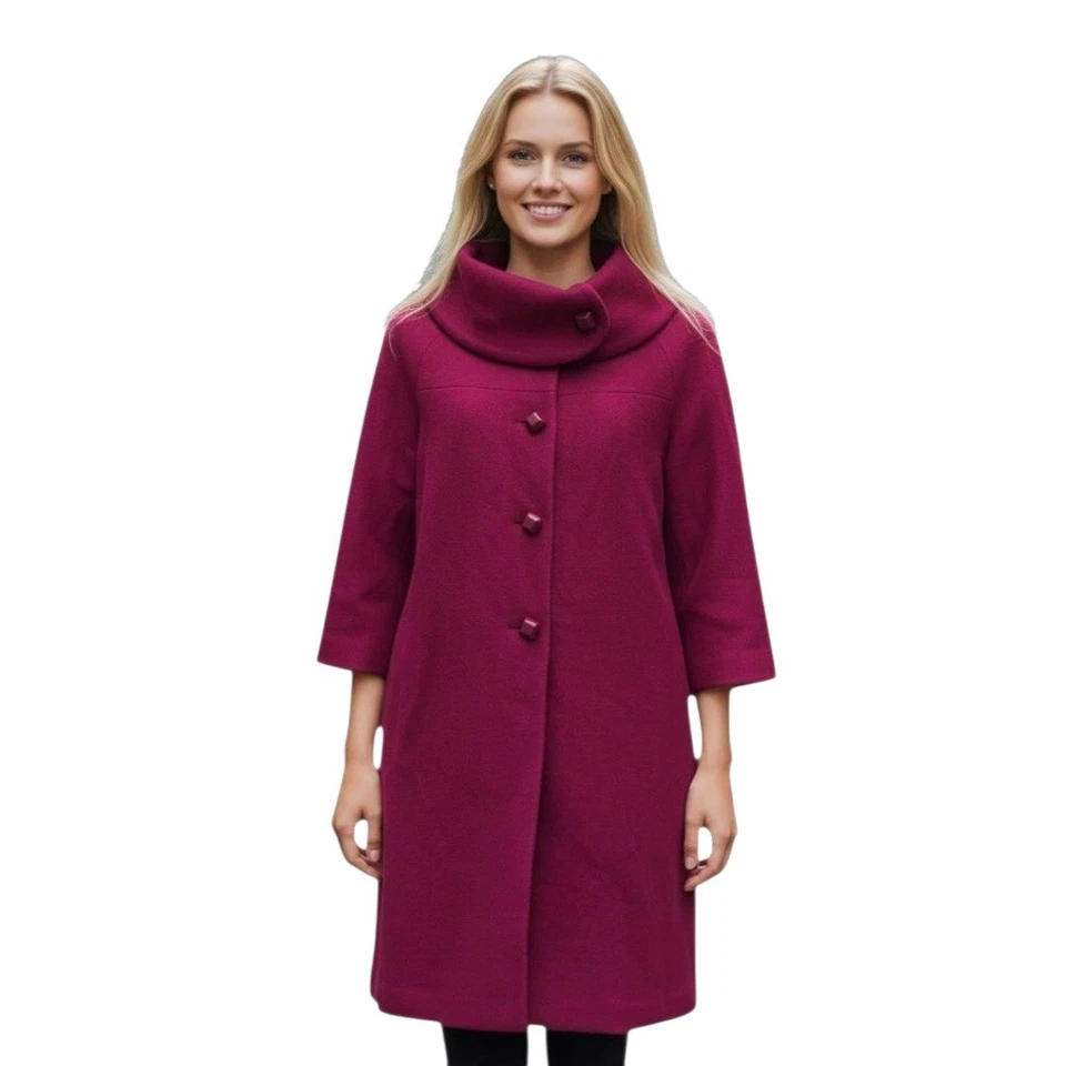 Abrigo largo de tul nuevo con etiquetas inspirado vintage mezcla de lana cuello envolvente en frambuesa talla S Foto 1 de 4