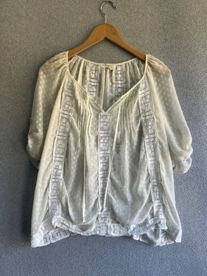 Blusa Meadow Rue Anthopologie Mujer Grande Marfil Encaje Transparente Boho Hippie Fluida Foto 1 de 4
