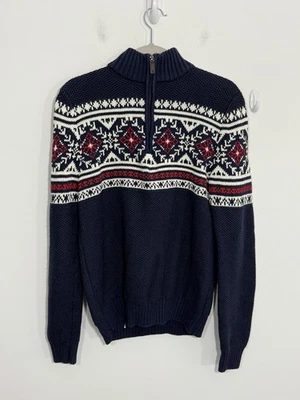 Suéter Izod Para Hombres Medio Azul 1/4 Cremallera Fair Isle Pullover Nórdico Papá Navidad Foto 1 de 4
