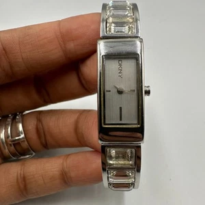 DKNY Watch Women Silver Tone Rhinestone Slim Bangle Band New Battery 6.25" - Picture 1 of 12
