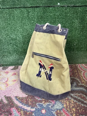 Vintage NAUTICA Green Blue Heavy Canvas Draw Pull String Sailor Seaman Sling Bag - Image 1 of 4