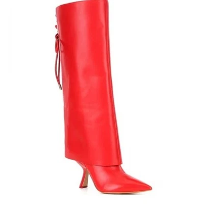 Gianni BINI Moe Rojo LO ÚLTIMO BOTAS de cuero plegables sobre la rodilla tacón alto nuevas para mujer 8 LO ÚLTIMO Foto 1 de 4