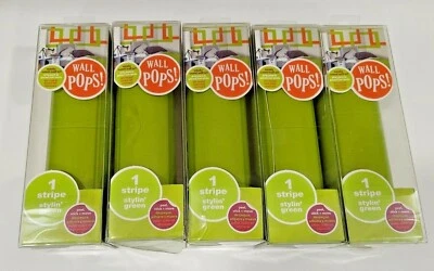 ЛОТ 5 НАСТЕННЫЕ POPS STYLELIN' ЗЕЛЕНАЯ ПОЛОСА ПИЛИНГ ПАЛОЧКА НАСТЕННОЕ ИСКУССТВО ДЕКОР 6,5 X 16 ФУТОВ  - Изображение 1 из 2