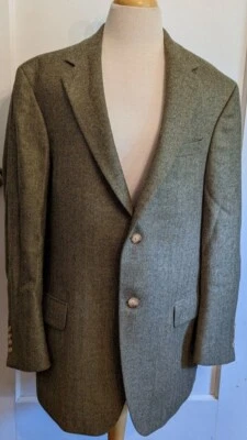 Lands' End Wool Green Herringbone Tweed Sportcoat Blazer Mens 43 Regular - EUC - Изображение 1 из 4