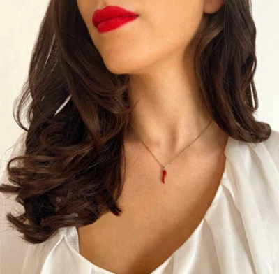 Collana con Cornetto Rosso napoletano Portafortuna Corno da Uomo e Donna Argento - Immagine 1 di 4