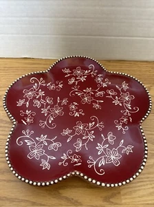 Vassoio da portata "pizzo floreale" rosso e bianco fatto a mano Temp-tations - Foto 1 di 7