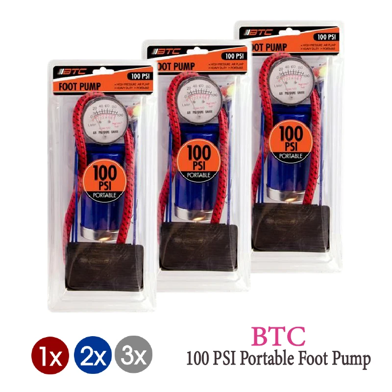 1x / 2x / 3x BTC Foot Pump High Pressure Heavy Duty Portable Easy Gauge 100 PSI - image 1 of 1
