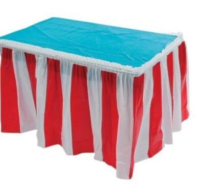 14 Ft. x 29" Red & White Striped Plastic Table Skirt - Image 1 of 4
