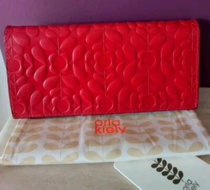 Orla Kiely Large Red Leather Flower Embossed Folded Purse New RRP £189.🌼. - Picture 1 of 7