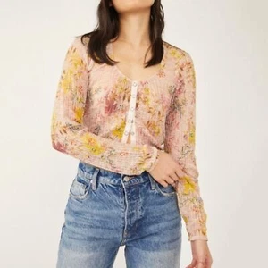 Nuevo con etiquetas Top Free People Angelina Floral Encaje Frente a Presión Manga Larga Para Mujer Talla XL - Imagen 1 de 8