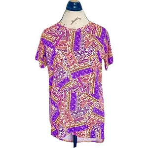 Lularoe Top Blouse Size 14 Girls Shirt Short Sleeve Vibrant Colorful High Low - Picture 1 of 12