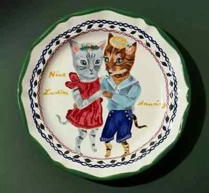 Anthropologie Nathalie Lete 12 Days of Christmas Plate Cats 9 Ladies Dancing NEW - Picture 1 of 6