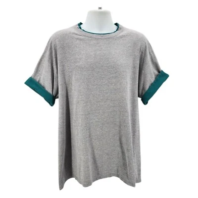 Vintage Bike Mens XL T-Shirt Faux Layered Gray Turquoise Short Sleeve Crewneck — 第 1/4 张图片