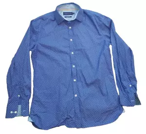 Flinders Lane Pure Cotton Men's Large Dress Shirt Geometric Pattern Blue - Foto 1 di 7