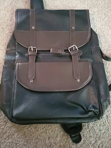 Black & Brown Vegan Leather Backpack  Laptop Bookbag for Women or Men  - Picture 1 of 3
