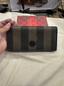 Vintage FENDI pecan stripe leather wallet with logo motif. Unisex great gift - Picture 1 of 10