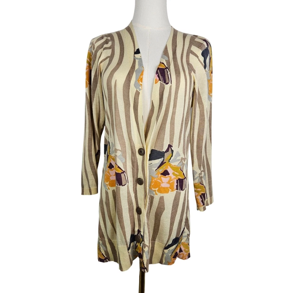 Cárdigan Suéter Sparrow Anthropologie Floral Rendering Rayas Mediano Beige Foto 1 de 4