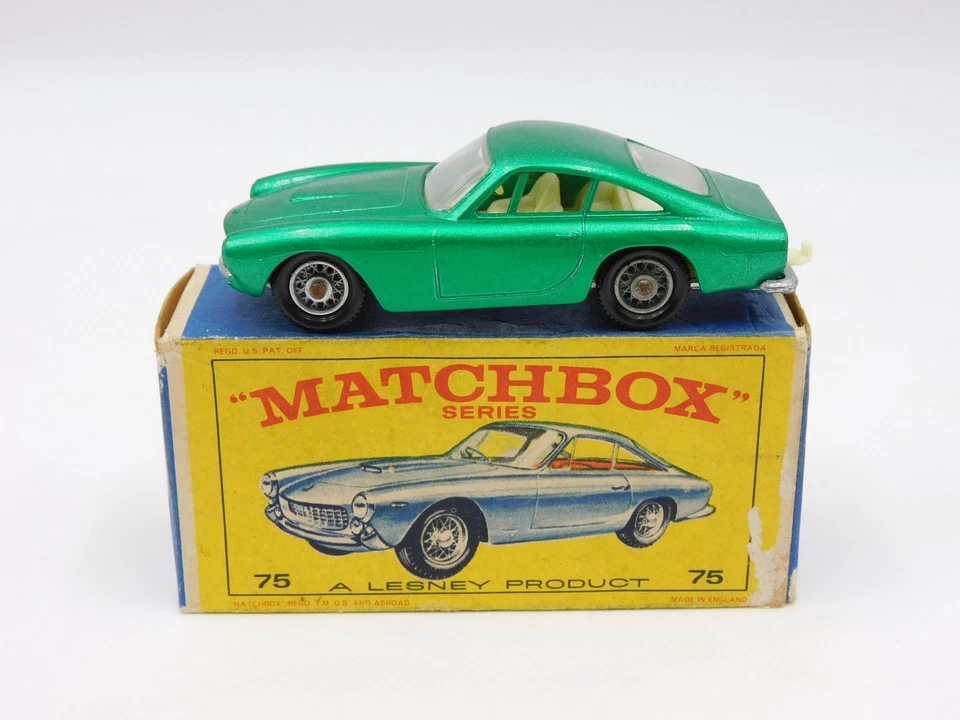 Lesney Matchbox 75B Ferrari berlinetta metallic green wire wheels diecast E box - Immagine 1 di 4