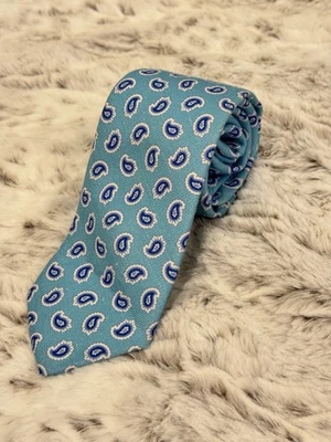 Gitman Bros 领带男式 59x3 浅蓝色佩斯利亚麻丝绸混纺休闲学院风 — 第 1/4 张图片