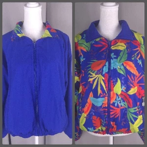 Vintage Kaelin Jacket Womens S M Reversible Tropical Floral Zip Up Bomber 90s - Picture 1 of 21