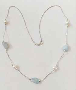 Collana in argento 925 rodiata con acquamarina perle bianche ed ematite dorata - Foto 1 di 6