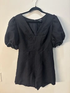 Express Women's Black Linen Blend Puff Sleeve Romper Size Medium - Picture 1 of 9