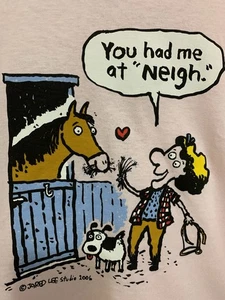 Vintage rosa Grafik Pferd T-Shirt "You Had Me At Neigh" Erwachsene Unisex L NEU - Bild 1 von 10