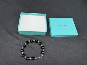 Tiffany & Co. 925 Sterling Silver & Black Onyx Beaded Ball Bracelet 7.5" - Picture 1 of 7