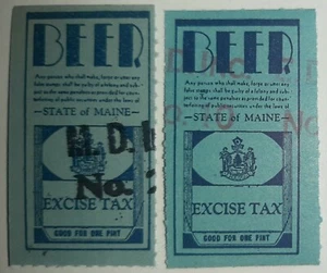 Zwei Bundesstaat Maine Bier Verbrauchsteuer Briefmarken. One Pint.      s133 - Bild 1 von 2