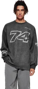 VAMTAC Men Y2K Oversized Sweatshirt Sz XL Gray Graphic Crewneck Streetwear 23-14 - Picture 1 of 12