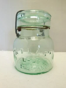 VINTAGE ATLAS E-Z SIEGEL BLÄULICH GRÜN PINT GEDRUNGENES GLAS GLASDECKEL DRAHTBÜGEL! - Bild 1 von 9