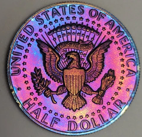 1987 S Proof Kennedy Half Dollar Rainbow Toned Cover