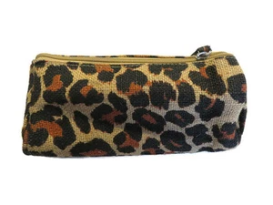New Lalu Lalu Womens Ladies Girls Leopard Print Jute Zipper Cosmetic Purse Bag - Bild 1 von 3