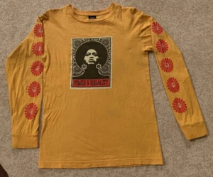 OBEY Power & Equality-Graphic Print T-Shirt Yellow-Long Sleeve Small - Picture 1 of 8