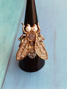 Stunning Modern Clear/Purple Gem & Imitation Pearl Bee Adjustable Ring - Picture 1 of 13