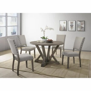 ANNA Solid Wood 5-Piece Dining Set, Round Dining Table and 4 Side Chairs, Gray - Picture 1 of 6