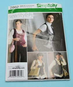Simplicity Sewing Pattern 2862 Misses Lined Vest cap Size P5 (12-20) FF UC - Picture 1 of 2