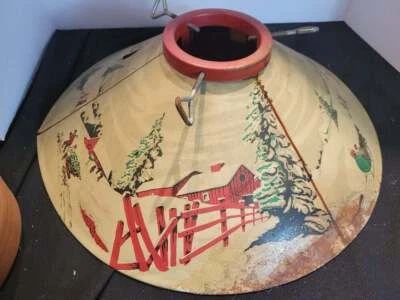 ÁRBOL DE NAVIDAD VINTAGE AÑOS 50 SOPORTE HOJALATA LITOGRAFÍA TRINEO con ÁRBOL, NIÑOS, ETC. Foto 1 de 4
