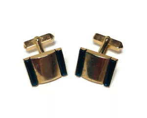 Swank Cufflinks Gold Tone With Blue Glass/Stone Angled Posts Vintage 1950-1960’s - Picture 1 of 6