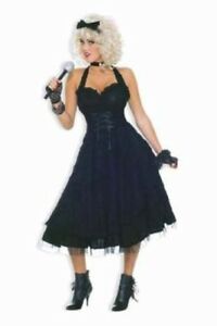 80's Dress Black Chenille Pattern Halter Style 2 Tier Skirt Retro Costume OS 