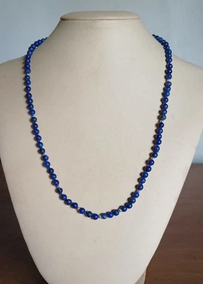 Collana lapislazzulo naturale vintage  42cm - 3mm circa e argento 925 - Immagine 1 di 4