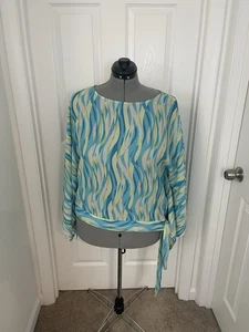 Blusa túnica caftán Lane Bryant vintage mujer talla 14/16 verde aguamarina y beige - Imagen 1 de 7