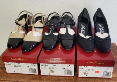 Lote de 3 Zapatos Salvatore Ferragamo Mujer Talla 7B Tacones Usados con Cajas Foto 1 de 4