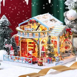 Christmas Miniature Doll House Kit with Lights, Perfect Gift for Birthday or - Picture 1 of 7